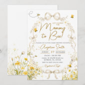 Invitation Fête de bébé abeille jaune florale pour future mam (Devant / Derrière)