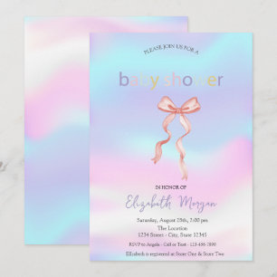 Invitation Fête de Bébé Adorable Ruban Rose Holographique
