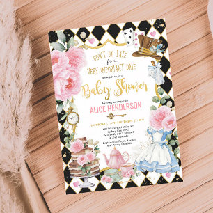 Invitation Fête de bébé Alice au thé rose pour fille