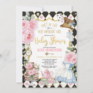 Invitation Fête de bébé Alice au thé rose pour fille