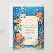 Invitation Fête de Bébé Amis de l'Océan Fantaisistes (Devant)