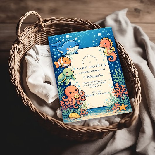 Invitation Fête de Bébé Amis de l'Océan Fantaisistes