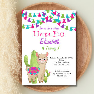 Invitation Fête de Bébé Amusante avec Lama Rose Violet Cactus