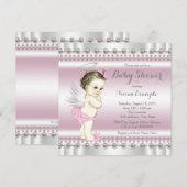Invitation Fête de bébé ange rose et gris (Devant / Derrière)