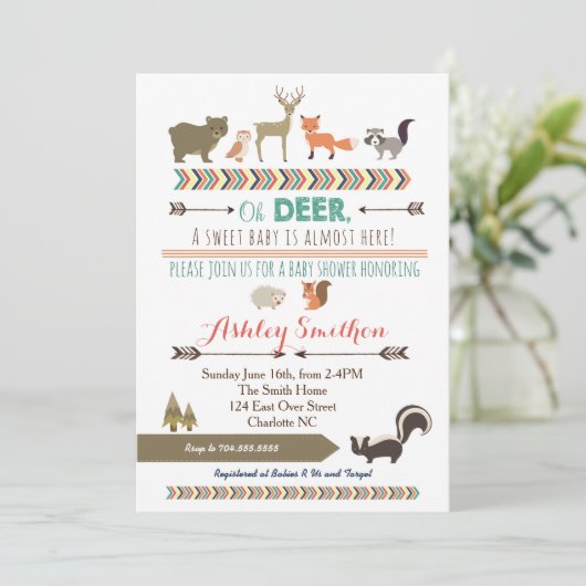 Invitation Fête de Bébé Animal de la Forêt (Debout devant)