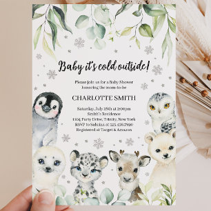Invitation Fête de Bébé Animaux Arctiques d'Hiver