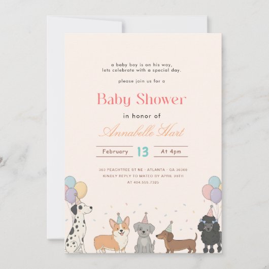 Invitation Fête de Bébé Animaux Chiot Mignon Fête (Devant)