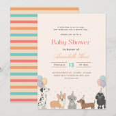 Invitation Fête de Bébé Animaux Chiot Mignon Fête (Devant / Derrière)