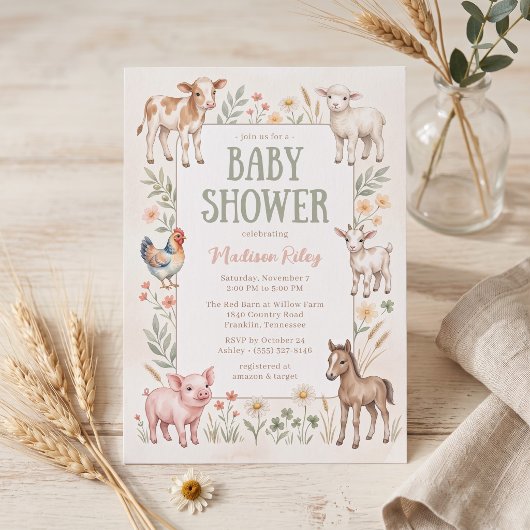 Invitation Fête de Bébé Animaux de la Ferme