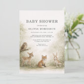 Invitation Fête de Bébé Animaux de la Forêt de Bois (Debout devant)
