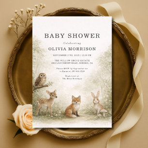 Invitation Fête de Bébé Animaux de la Forêt de Bois