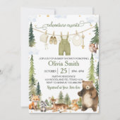 Invitation Fête de Bébé Animaux de la Forêt de Bois Mignon (Devant)