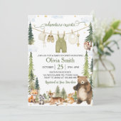 Invitation Fête de Bébé Animaux de la Forêt de Bois Mignon (Debout devant)
