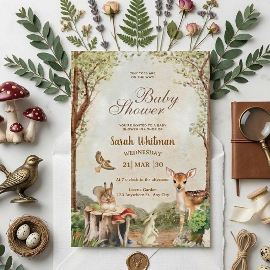 Invitation Fête de Bébé Animaux de la Forêt Enchantée