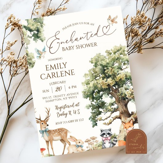 Invitation Fête de Bébé Animaux de la Forêt Enchantée