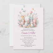 Invitation Fête de bébé animaux de la forêt rose pastel (Devant)