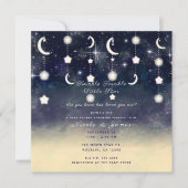 Invitation Fête de Bébé Aquarelle Céleste Étoile de Lune (Devant)