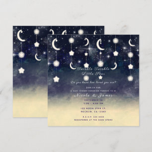 Invitation Fête de Bébé Aquarelle Céleste Étoile de Lune