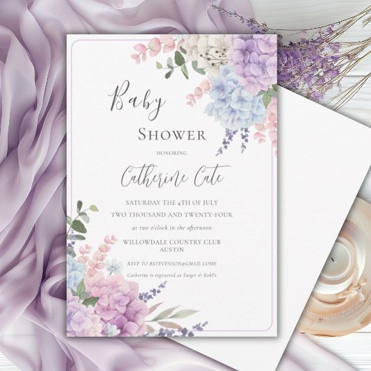 Invitation Fête de bébé aquarelle Hydrangeas