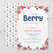 Invitation Fête de bébé aquarelle myrtille fraise (Devant / Derrière)
