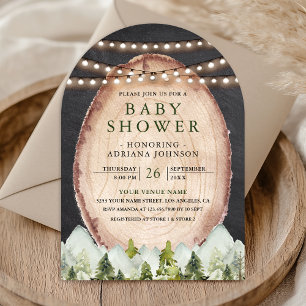Invitation Fête de Bébé Arc de Montagne en Tranche de Bois Ru