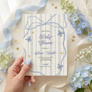 Invitation Fête de bébé Arc-en-ciel Bleu et Papillon