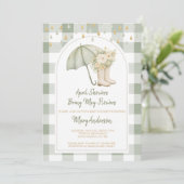 Invitation Fête de bébé Arc-en-ciel d'avril en gingham vert (Debout devant)