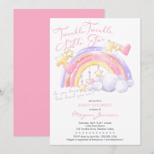 Invitation Fête de Bébé Arc-en-Ciel Rose Mignonne Twinkle Twi