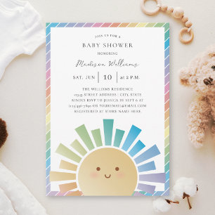 Invitation Fête de bébé arc-en-ciel soleil genre neutre