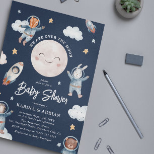 Invitation Fête de Bébé Astronaute dans la Lune