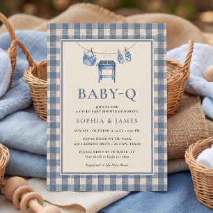 Invitation Fête de bébé au barbecue à carreaux bleus