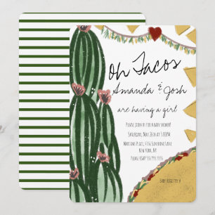 Invitation Fête de Bébé au Cactus à l'Aquarelle et au Taco av