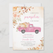 Invitation Fête de Bébé au Camion de Citrouille Rose (Devant)
