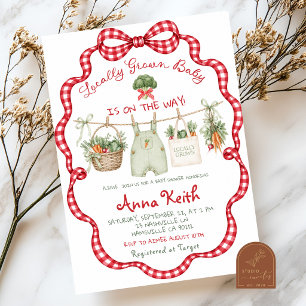 Invitation Fête de Bébé au Carreaux Rouges Gingham Cultivé Lo