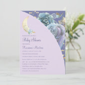 Invitation Fête de bébé au clair de lune lavande violet écrit (Debout devant)