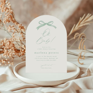 Invitation Fête de bébé au genre neutre avec un élégant nœud 