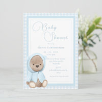 Fête de bébé au gingham ours bleu vintage