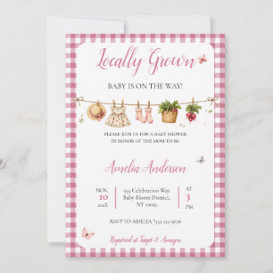 Invitation Fête de bébé au jardin de campagne à carreaux rose