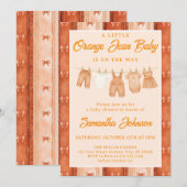 Invitation Fête de bébé au jean orange (Devant / Derrière)