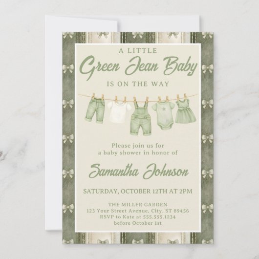 Invitation Fête de Bébé au Jean Vert Sauge (Devant)