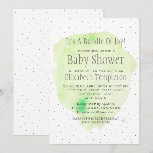 Invitation Fête de Bébé au Lavis de Couleur Mixte (Devant / Derrière)