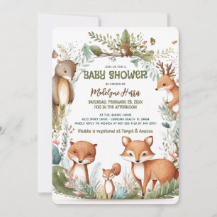 Invitation Fête de bébé au style aquarelle forestier et mixte