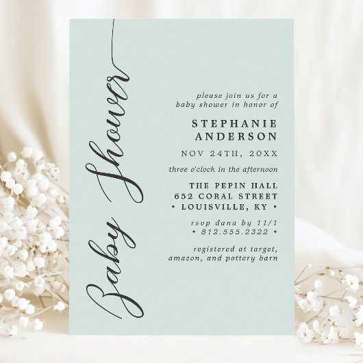 Invitation Fête de Bébé au Style Moderne Simple Menthe Pastel