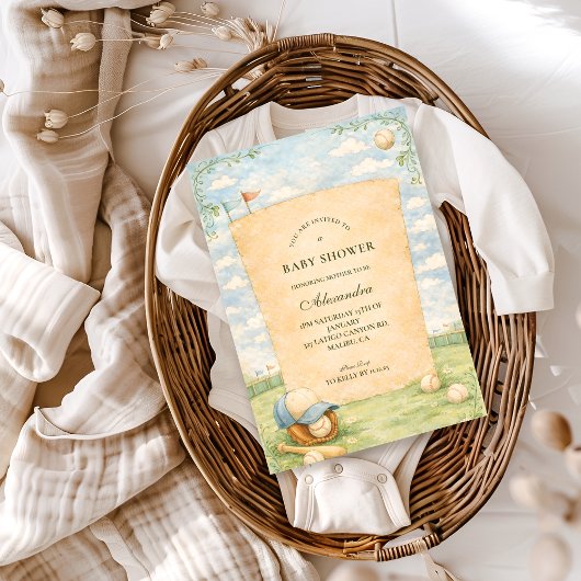 Invitation Fête de bébé au terrain de baseball rétro