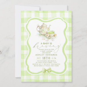 Invitation Fête de Bébé au Thé Matcha Neutre en Genre