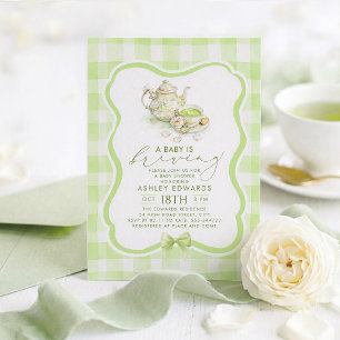 Invitation Fête de Bébé au Thé Matcha Neutre en Genre