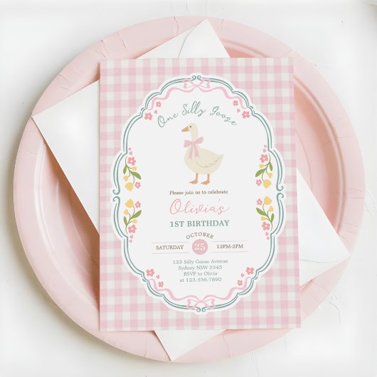 Invitation Fête de bébé au thème de canard gingham Silly Goos