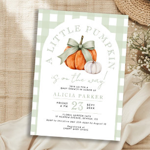 Invitation Fête de bébé au thème de citrouille avec un ruban