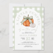Invitation Fête de bébé au thème de citrouille avec un ruban  (Devant)