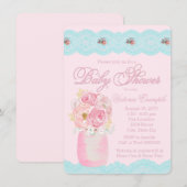 Invitation Fête de bébé au thème de fleurs aquarelles et pot (Devant / Derrière)